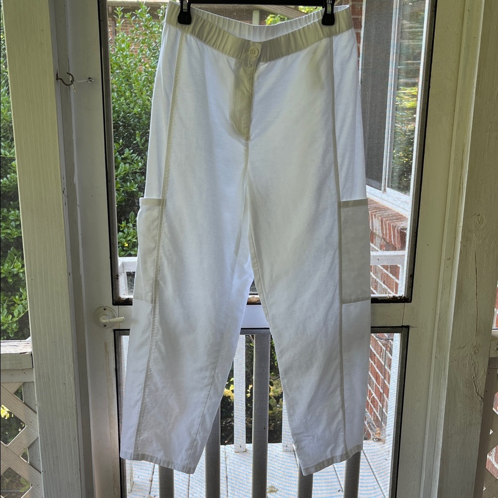 Eileen Fisher Organic Cotton and Hemp White Lantern Cargo Pocket Pull-On Pants - Picture 3 of 16